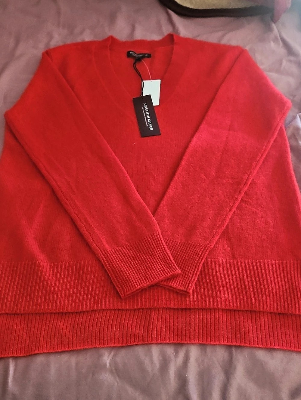 Saks Fifth Avenue Women's Red V-Neck  Cashmere Sweater